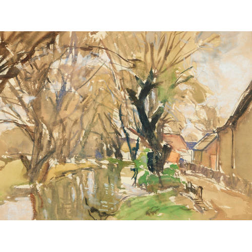 AUGUST RIEGER : Landschaft mit Bach und H�usern (DOBIASCHOFSKY AUKTIONEN AG)
