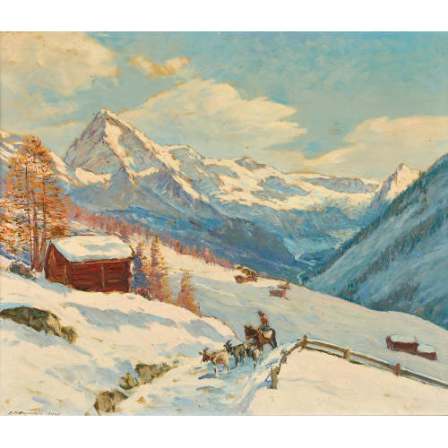 HENRI �DOUARD HUGUENIN-VIRCHAUX : 'Paysage de la Forcla et la Dent Blanche' (DOBIASCHOFSKY AUKTIONEN AG)