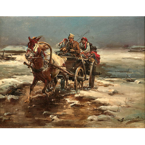 J. KONARSKI : Pferdewagen in Winterlandschaft (DOBIASCHOFSKY AUKTIONEN AG)