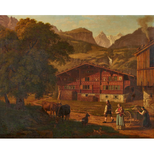 SAMUEL FREY : 'Maison de Paysanne � Meyringen vers la cascade de Reichenbach' (DOBIASCHOFSKY AUKTIONEN AG)