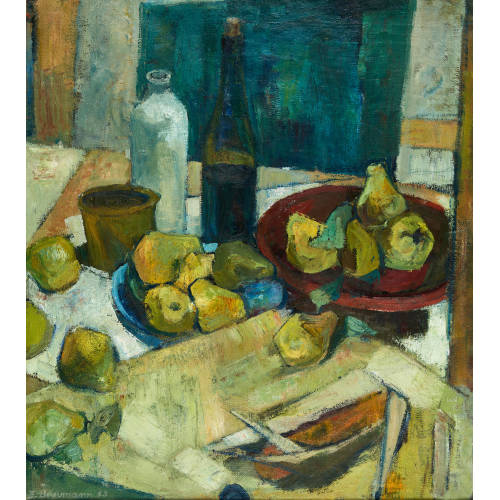 ERNST BAUMANN : Stillleben mit Birnen und Weinflasche (DOBIASCHOFSKY AUKTIONEN AG)