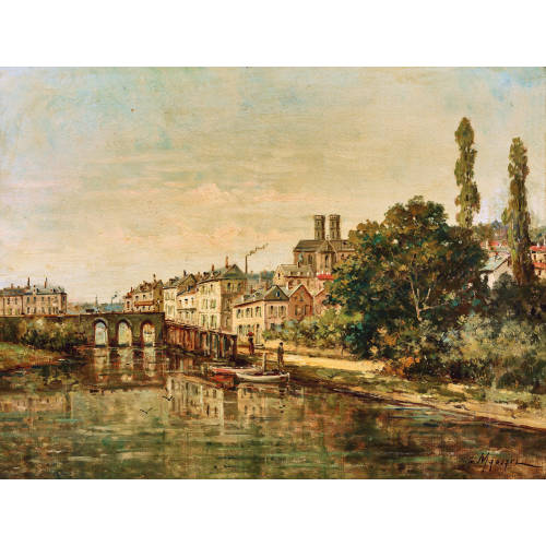 GUSTAVE MASCART : Paysage fluvial au pont (DOBIASCHOFSKY AUKTIONEN AG)