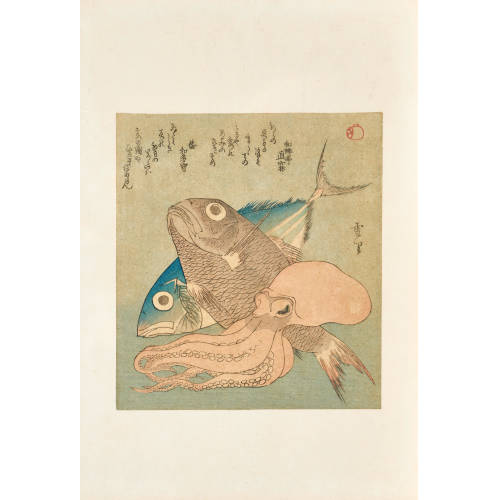 SETSURI : Surimono mit Oktopus und Fischen (DOBIASCHOFSKY AUKTIONEN AG)