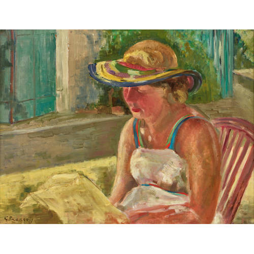 GUSTAVE (EIGTL. BARRAUD FRAN�OIS : Frau mit Zeitungslekt�re auf der Veranda (DOBIASCHOFSKY AUKTIONEN AG)