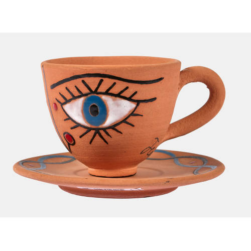 JEAN COCTEAU : Tasse und Unterteller 'La Dame �tonn�e', 1958 (DOBIASCHOFSKY AUKTIONEN AG)
