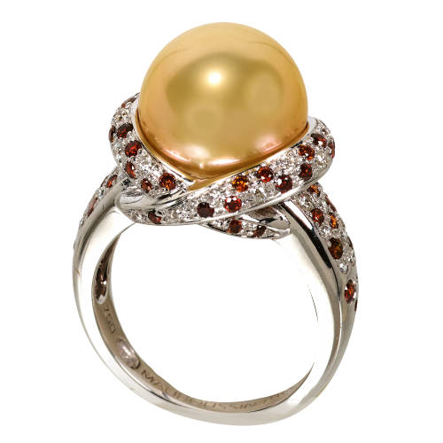 PERLEN-BRILLANT-RING : Mauboussin, 'Perle d'Or Mon Amour', Paris (DOBIASCHOFSKY AUKTIONEN AG)