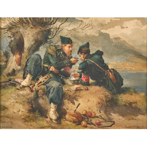 AUGUSTE BACHELIN : Zwei rastende Soldaten (DOBIASCHOFSKY AUKTIONEN AG)