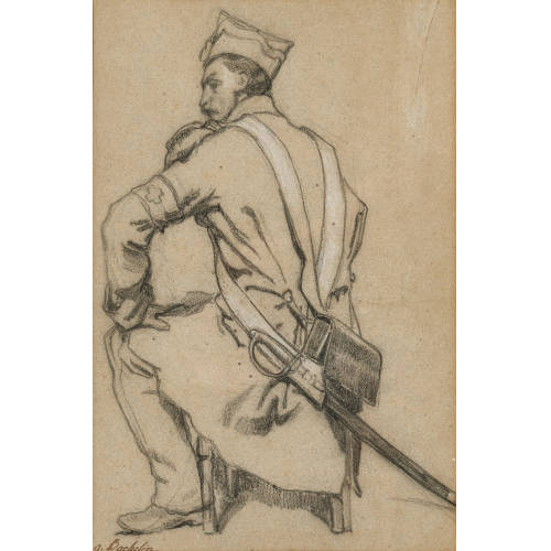 AUGUSTE BACHELIN : Sitzender Armeeangeh�riger mit Armbinde (DOBIASCHOFSKY AUKTIONEN AG)
