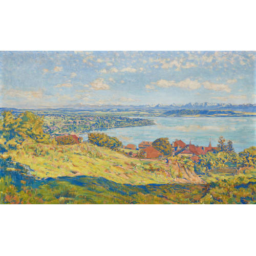 HENRI-LOUIS AUBRY : Der Neuenburgersee von Hauterive aus mit Berner Alpen (DOBIASCHOFSKY AUKTIONEN AG)