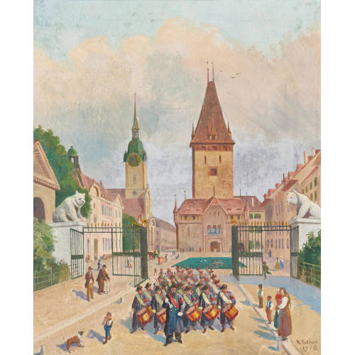 ROBERT KIENER : Historische Ansicht der Pferdeschwemme mit Christoffelturm (DOBIASCHOFSKY AUKTIONEN AG)
