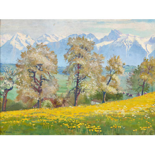 ROBERT KIENER : Fr�hlingslandschaft mit Blick auf die Berner Alpen (DOBIASCHOFSKY AUKTIONEN AG)