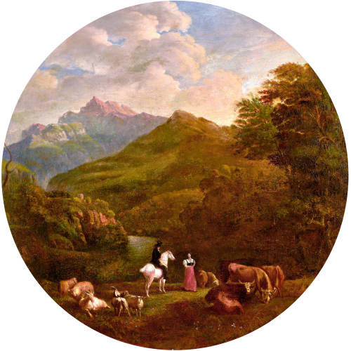 PIERRE-LOUIS DE LA (AUCH LARIVE-GODEFROY RIVE : La Dent du Midi et la montagne d'Outreviese en Valais, au soleil couchant (DOBIASCHOFSKY AUKTIONEN AG)