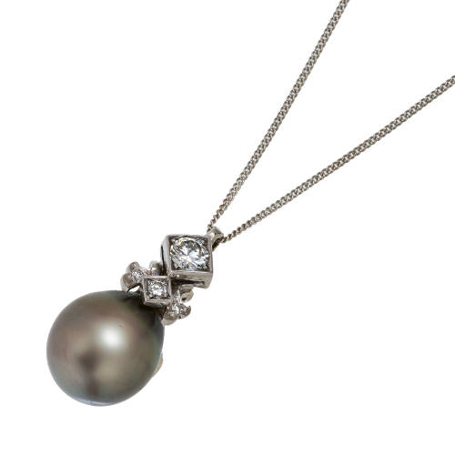 PERLEN-BRILLANT-ANH�NGER MIT KETTE : (DOBIASCHOFSKY AUKTIONEN AG)