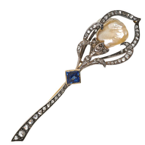 PERLEN-SAPHIR-DIAMANT-BROSCHE : (DOBIASCHOFSKY AUKTIONEN AG)