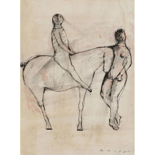MARINO MARINI : 'Cavallo e cavaliere di profilo e figura tante femminile di fronte' (DOBIASCHOFSKY AUKTIONEN AG)