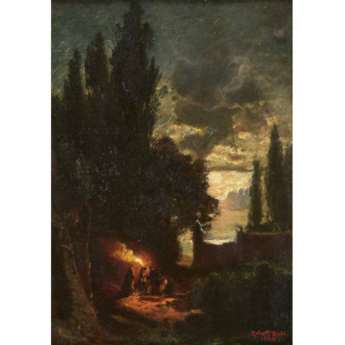 ROBERT RUSS : Landschaft im Mondschein mit Figuren und Fackel (DOBIASCHOFSKY AUKTIONEN AG)