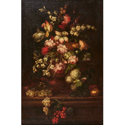 18. JH. ITALIEN : �ppiges Blumenstillleben mit Fr�chten (DOBIASCHOFSKY AUKTIONEN AG)
