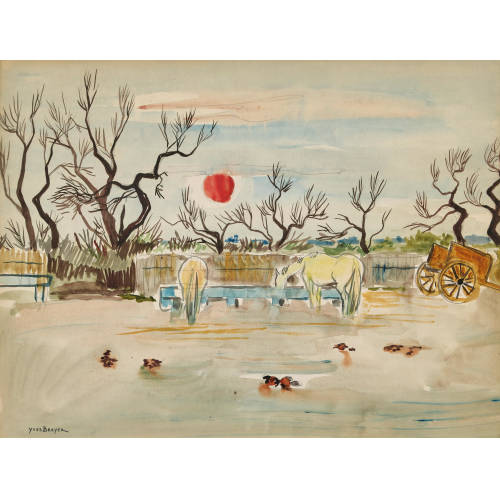 YVES BRAYER : 'Chevaux � l'abreuvoir en Camargue' (DOBIASCHOFSKY AUKTIONEN AG)