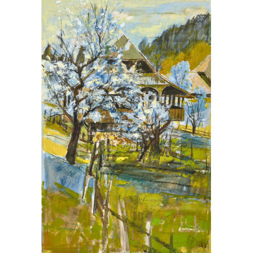 FRED BAUMANN : Emmentaler Bauernhaus mit bl�henden Obstb�umen (DOBIASCHOFSKY AUKTIONEN AG)