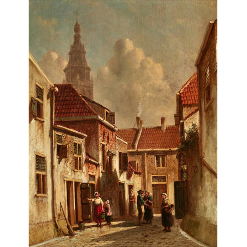 PIETER GERARDUS VERTIN : Strassenszene in Gouda mit dem Turm der Sint Janskerk (DOBIASCHOFSKY AUKTIONEN AG)