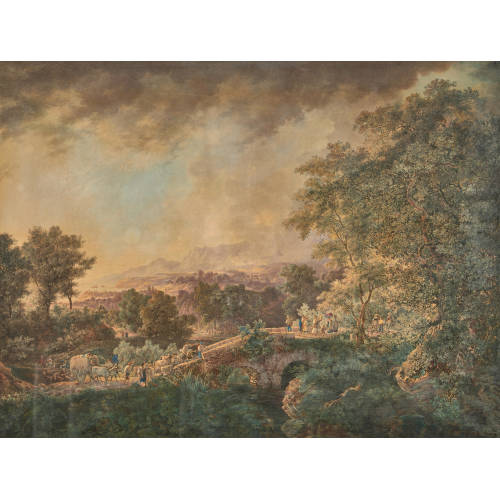 RUDOLF M�LLER : Mediterrane Landschaft mit Br�cke und Staffage (DOBIASCHOFSKY AUKTIONEN AG)