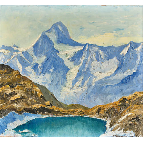 EDMUND WUNDERLICH : Bergsee mit Blick auf das Bietschhorn (DOBIASCHOFSKY AUKTIONEN AG)