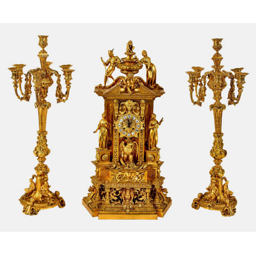 KAMINUHR MIT PAAR GIRANDOLEN : Louis Philippe, Frankreich, um 1880 (DOBIASCHOFSKY AUKTIONEN AG)