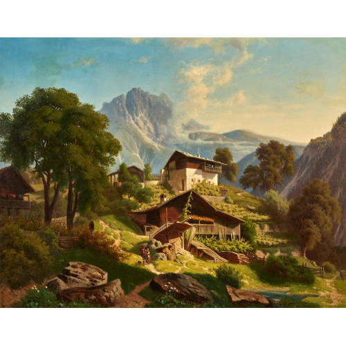 AUGUST WILHELM LEU : Idyllische Alplandschaft mit H�usern (DOBIASCHOFSKY AUKTIONEN AG)