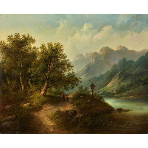 EDUARD BOEHM : Berglandschaft mit B�uerin und Kind (DOBIASCHOFSKY AUKTIONEN AG)