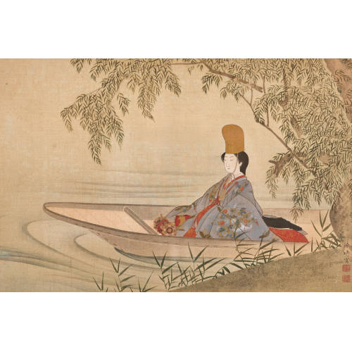 GENKI (KOMAI KI) : H�fische Dame in einem Boot unter einer Weide (DOBIASCHOFSKY AUKTIONEN AG)