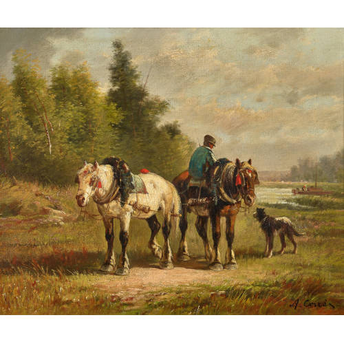 ANTONIO (AUCH CORT�S CORDERO CORT�S Y AGUILAR : Reiter mit Pferdepaar und Hund (DOBIASCHOFSKY AUKTIONEN AG)