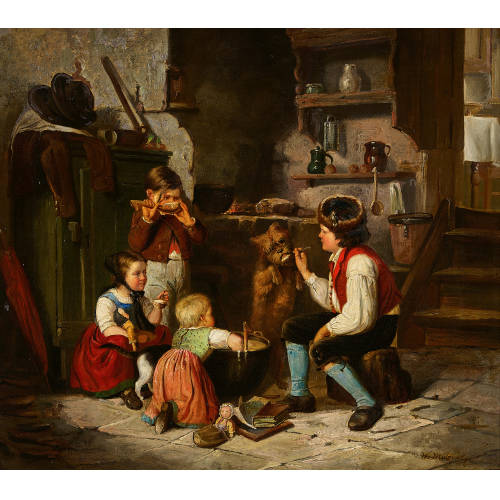 WILLIAM MULREADY : Kinder und Hund am Suppenkessel (DOBIASCHOFSKY AUKTIONEN AG)
