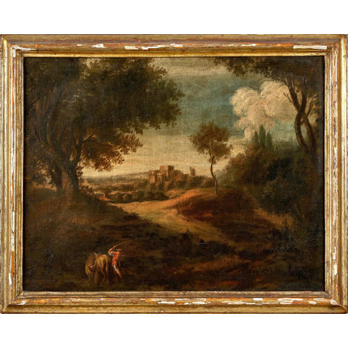 18. JH. ITALIEN : Landschaft mit Bauer, Ochsenpaar und Burg (DOBIASCHOFSKY AUKTIONEN AG)