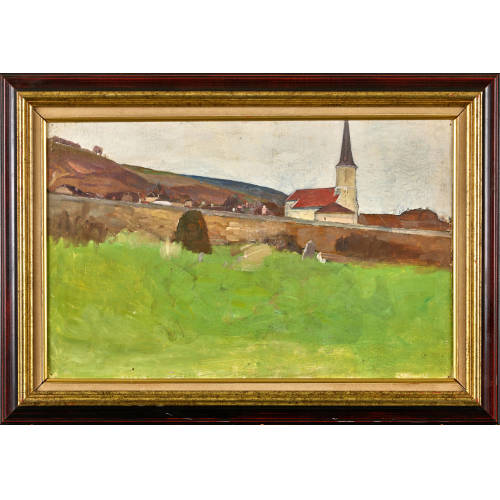 GUSTAVE JEANNERET : Landschaft mit Kirche (DOBIASCHOFSKY AUKTIONEN AG)