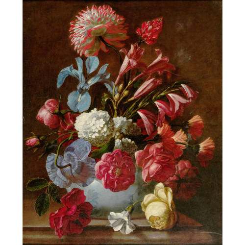 SIMON VERELST : Stillleben mit Rosen, Lilien, Hortensien und Dahlie (DOBIASCHOFSKY AUKTIONEN AG)