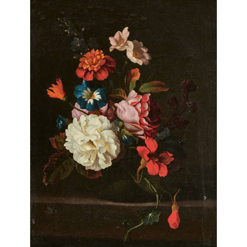 CORNELIS VERELST : Stillleben mit Rosen, Kapuzinerkresse und Zinnie (DOBIASCHOFSKY AUKTIONEN AG)