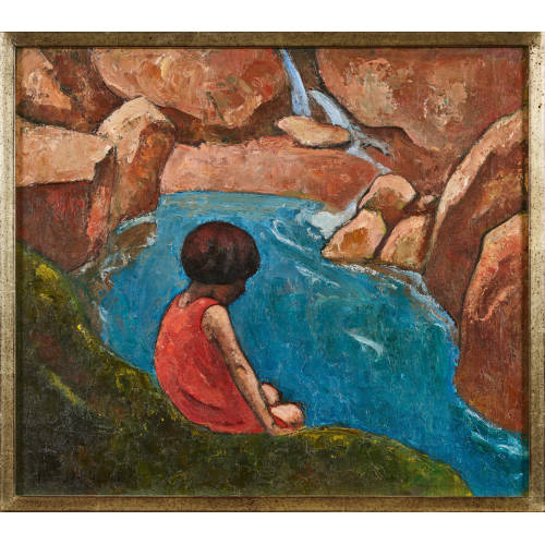 HERMANN HODLER : M�dchen in rotem Kleid am Bergbach (DOBIASCHOFSKY AUKTIONEN AG)