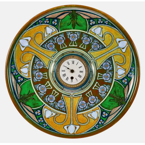 JAN WILLEM MIJNLIEFF : Wanduhr, Art Nouveau (Ausf�hrung Fayence en Tegelfabriek Holland).<br>(DOBIASCHOFSKY AUKTIONEN AG)
