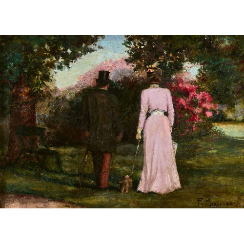 FRANCISCO MIRALLES Y GALUP : Elegantes Paar im Park (DOBIASCHOFSKY AUKTIONEN AG)