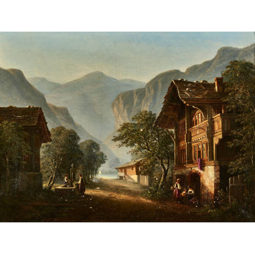ISIDORE DAGNAN : Ch�lets im Berner Oberland mit Staffage (DOBIASCHOFSKY AUKTIONEN AG)