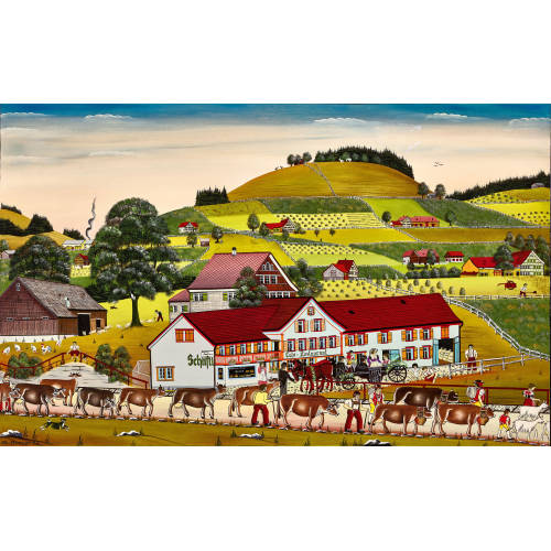 ALBERT MANSER : Alpaufzug beim Gasthaus zum Sch�fli in Appenzell (DOBIASCHOFSKY AUKTIONEN AG)