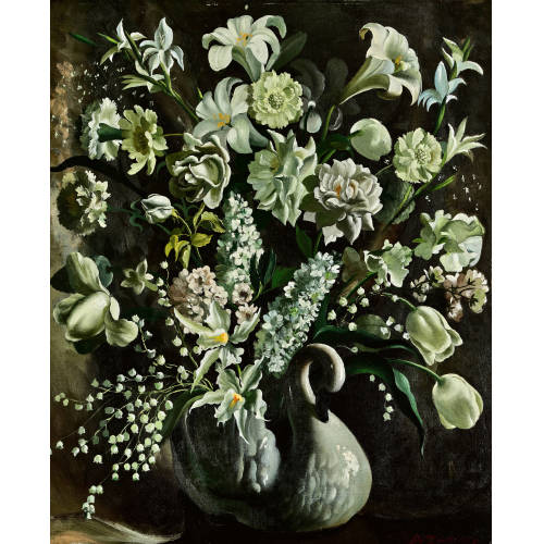 ANNA KATRINA ZINKEISEN : Weisse Blumen in Schwanenvase (DOBIASCHOFSKY AUKTIONEN AG)