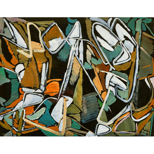 ANDR� LANSKOY : Composition en blanc, brun et vert sur fond noir (DOBIASCHOFSKY AUKTIONEN AG)