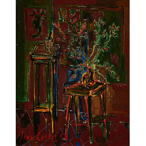 JEAN CORTOT : Interieur mit Blumenst�ndern und Wandschmuck (DOBIASCHOFSKY AUKTIONEN AG)