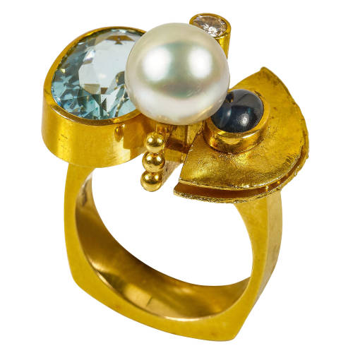 PERLEN-AQUAMARIN-RING : Othmar Zschaler, Bern (DOBIASCHOFSKY AUKTIONEN AG)