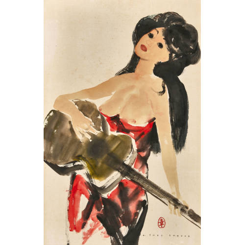 PHAM THUC CHUONG : Leicht bekleidete Dame beim Gitarrenspiel (DOBIASCHOFSKY AUKTIONEN AG)