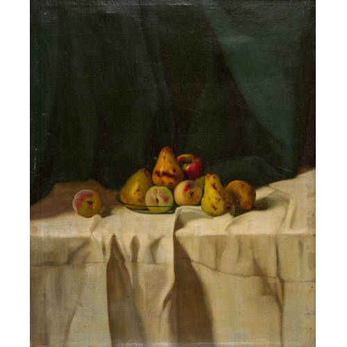 J�NOS ZOLTAN MOLN�R : Obststillleben mit Birnen, Pfirsichen und Apfel (DOBIASCHOFSKY AUKTIONEN AG)