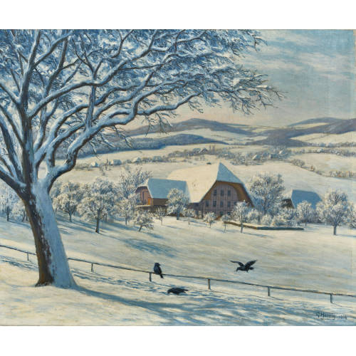 GOTTFRIED HERZIG : Emmentaler Winterlandschaft mit Bauernhof und Kr�hen (DOBIASCHOFSKY AUKTIONEN AG)