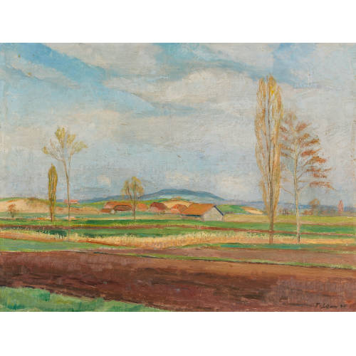 TRAUGOTT SENN : Feldlandschaft mit Bauernh�usern (DOBIASCHOFSKY AUKTIONEN AG)