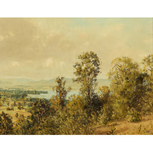 RUDOLF M�LLER : Bewaldeter H�gelzug �ber dem Murtensee (DOBIASCHOFSKY AUKTIONEN AG)